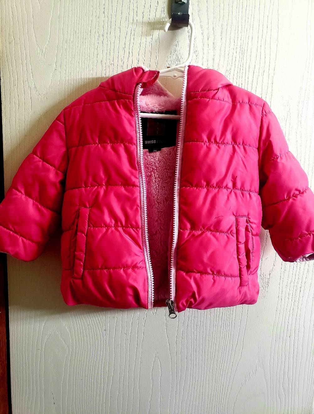 Swiss Tech Pink Quilted Jacket with Faux Sherpa Lining